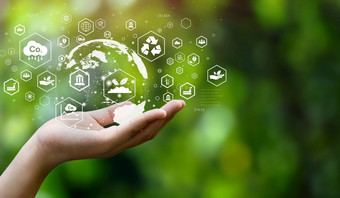 环境、社会和治理图标概念环境社会和治理能源自然气体可持续发展的和道德业务网络连接绿色背景