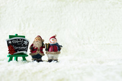 圣诞节装饰假期与圣诞老人老人和雪人雪背景和复制空间