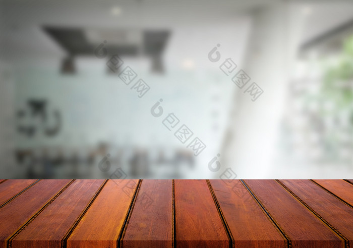 选择焦点空棕色（的）木表格和会议房间办公室工作模糊背景图像为你的蒙太奇照片产品显示