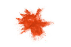 摘要橙色粉爆炸孤立的白色背景