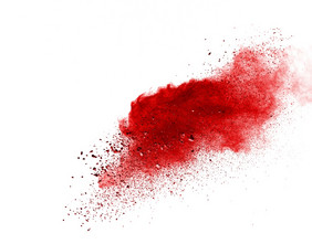 红色的灰尘粒子飞溅孤立的白色背景