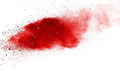 红色的粉爆炸白色背景彩色的云色彩斑斓的灰尘爆炸油漆胡里节