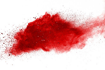 红色的粉爆炸白色背景彩色的云色彩斑斓的灰尘爆炸油漆胡里节