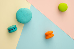 集不同的色彩斑斓的蛋白杏仁饼许多颜色背景甜蜜的和美味的为烹饪和餐厅菜单前视图