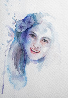 手画肖像水彩美女人绘画插图白色背景