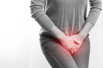 女人有胃痛月经疼痛痛苦从腹部月经抽筋医疗保健和医疗妇科概念
