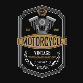 古董标签摩托车引擎横幅排版向量插图