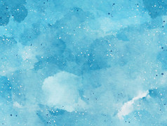 蓝色的天空水彩画油漆与随机飞溅白色和黑暗蓝色的发现了纸插图设计问候邀请卡模板与复制空间为冬天假期圣诞节一天新一年