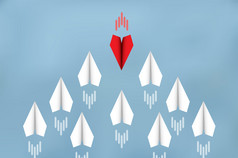 红色的纸飞机改变方向从白色新的想法不同的业务概念勇气风险领导向量插图