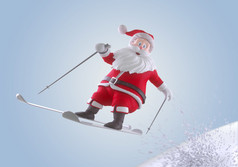 圣诞老人老人微笑滑雪illustation圣诞老人老人跳下来山坡为快乐新一年卡