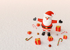 快乐圣诞节圣诞老人老人站与礼物和圣诞节饰品雪地面呈现
