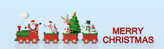 快乐圣诞节和快乐新一年横幅背景圣诞老人老人和朋友圣诞节火车呈现