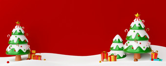 圣诞节横幅明信片<strong>场景</strong>圣诞节树与<strong>礼物</strong>插图