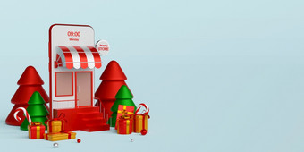 圣诞节横幅圣诞节购物在线智能手机概念插图