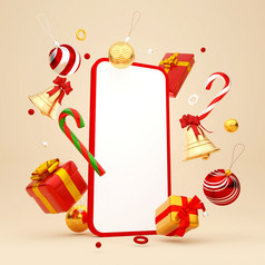 圣诞节主题智能手机与圣诞节饰品插图