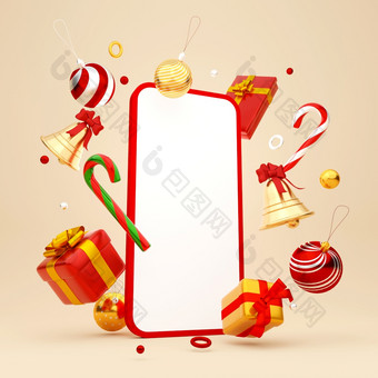 圣诞节主题智能手机与圣诞节饰品插图