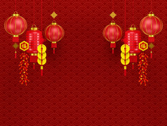 插图中国人新一年与灯笼和饼干翻译福尔图中国人