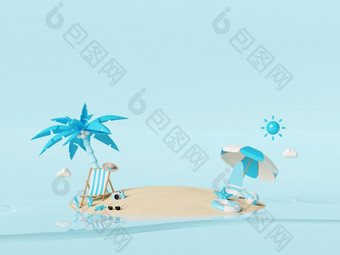 夏天假期概念海滩椅子和配件下棕榈树与复制空间为<strong>产品广告</strong>插图