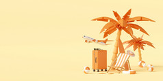 夏天假期概念海滩椅子和配件下棕榈树插图