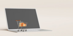 购物在线概念购物袋和礼物盒子购物车移动PC插图