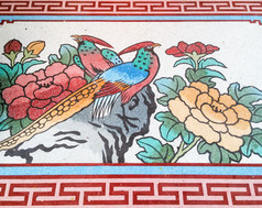 孔雀绘画传统的中国人风格的泰国寺庙