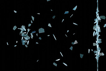 动画蓝色的破碎的玻璃打破黑色的背景呈现
