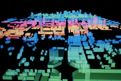 全息图建筑线框城市未来主义的数字城市景观呈现