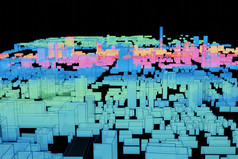 全息图建筑线框城市未来主义的数字城市景观呈现