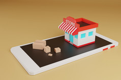 动画在线购物电子商务商店和盒子智能手机呈现
