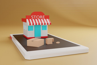 动画在线购物电子商务商店和盒子智能手机呈现