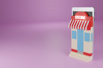 动画在线购物电子商务商店盒子和交付卡车智能手机呈现