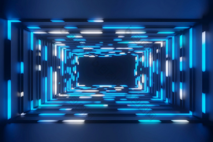 摘要动画霓虹灯蓝色的框架隧道背景呈现摘要动画霓虹灯蓝色的框架隧道背景呈现