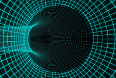 蓝色的未来主义的数字技术隧道黑色的洞动画呈现