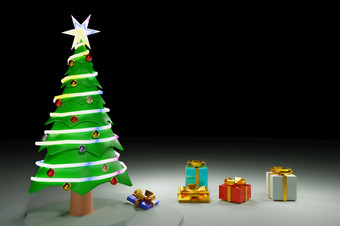 美丽的圣诞节树色彩斑斓的装饰饰品闪光灯礼物盒子呈现美丽的圣诞节树色彩斑斓的装饰饰品闪光灯礼物盒子呈现