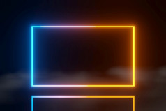 摘要技术领导屏幕蓝色的橙色发光的霓虹灯行动画雾背景呈现