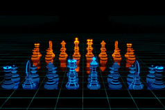 业务策略的想法未来主义的发光的霓虹灯国际象棋董事会游戏呈现