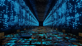 未来主义的外星人超级计算机连接网络数据中心呈现