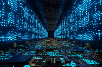未来主义的外星人超级计算机连接网络数据中心呈现