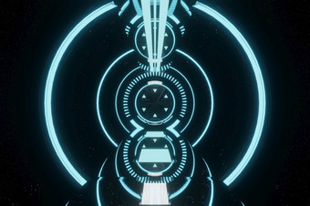 sci未来主义的蓝色的发光的霓虹灯隧道走廊走廊通过外星人宇宙飞船背景呈现