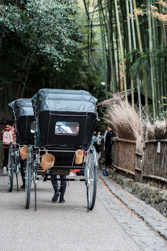 马车岚山竹子格罗夫旅行者观光嵯竹子森林具有里程碑意义的和受欢迎的为游客景点《京都议定书》日本亚洲旅行概念