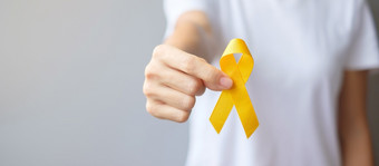 自杀<strong>预防</strong>一天肉瘤骨膀胱和童年癌症意识月黄色的丝带为支持人生活和<strong>疾病</strong>孩子们医疗保健和世界癌症一天概念