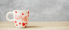 咖啡杯子木表格背景的早....空白复制空间为文本国际咖啡一天快乐情人节一天和每天例程概念