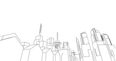 现代体系结构美丽的大都市自由手行画插图插图