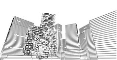 现代体系结构的风景的城市高层建筑行那显示的现代草图风格插图