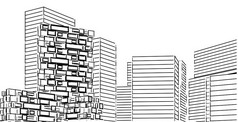 现代体系结构的风景的城市高层建筑行那显示的现代草图风格插图