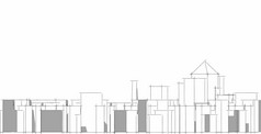 城市景观现代体系结构的风景的城市高层建筑行那显示的现代草图风格插图