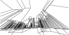 现代体系结构线框概念城市线框线框建筑插图体系结构