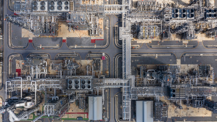 空中视图石油炼油厂炼油厂植物炼油厂工厂
