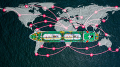 空中视图液化石油气油轮船全球业务液化石油气体形式炼油厂石化行业海外商业贸易物流和运输在世界范围内油轮船概念