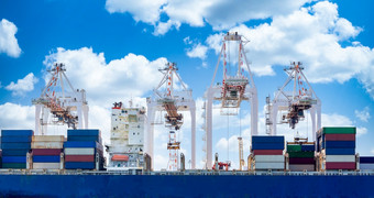 港货物起重机航运港口设备工业港口起重机物流业务巨大的起重机和容器货物运费船与工业起重机容器船进口出口业务